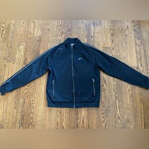 Nike Men’s Black Bomber-Style Track Jacket with White Piping